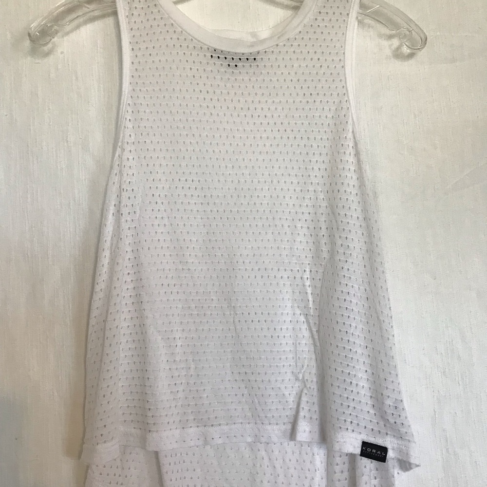 KORAL ACTIVEWEAR white mesh hi low crop tank top